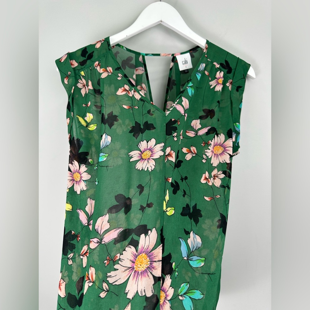 CaBI Green Floral Sheer Lightweight Top Blouse Small - Picture 5 of 12